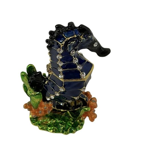 Art Form Rhinestone Enamel Sea Horse Jewelry Trinket Box Black Green Storytime 3 - Picture 8 of 12